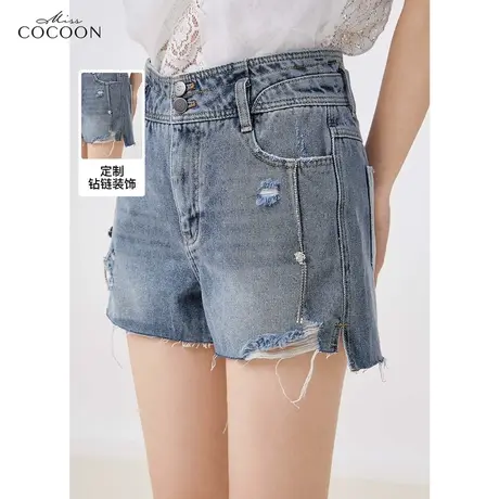 missCOCOON高腰牛仔短裤女2023新款夏季时尚复古破洞显高休闲裤子商品大图