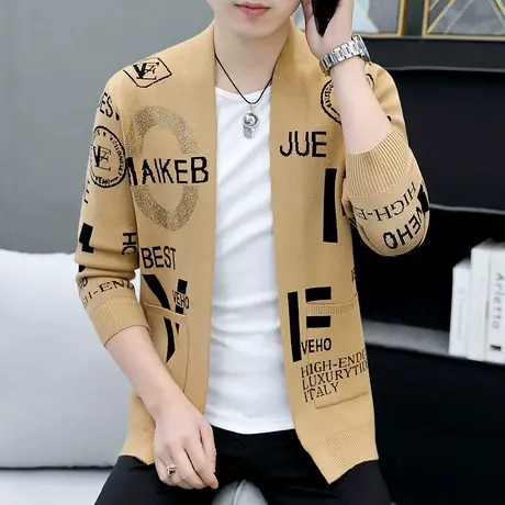 外套男士开衫毛衣春秋季潮牌烫钻字母个性外穿设计感帅气针织夹克商品大图
