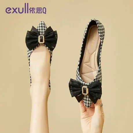 依思q浅口小香风单鞋女春秋2024新款蝴蝶结平底尖头一脚蹬女鞋子商品大图