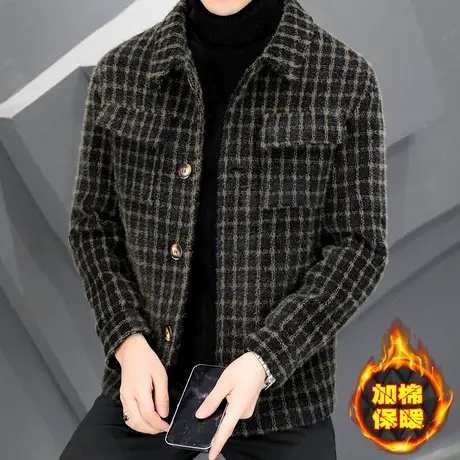 男士高端呢子夹克秋冬季加厚短款毛呢大衣加棉金貂绒男装痞帅外套商品大图