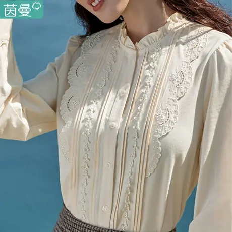 茵曼旗舰店衬衫女装2024新款立领衬衣长袖打底衫上衣法式春秋内搭商品大图