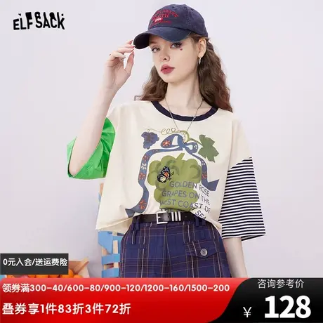 【商场同款】妖精的口袋印花短袖t恤女2023夏季新款半袖短款上衣图片