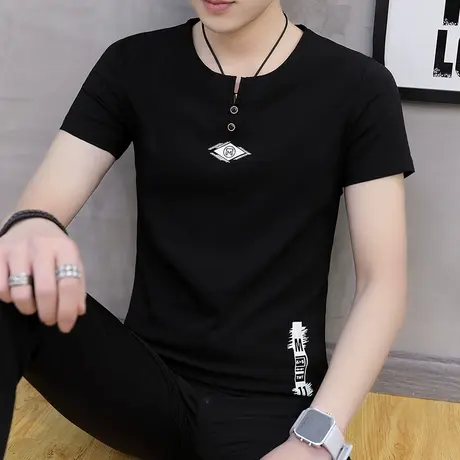 2023新款夏季V领冰丝男士短袖T恤韩版潮流半袖上衣服体恤潮牌男装商品大图