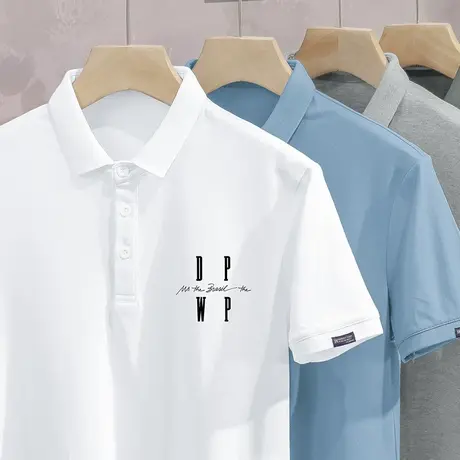 翻领t恤男士polo衫短袖白色上衣服保罗潮流夏季冰丝凉感有领半袖商品大图
