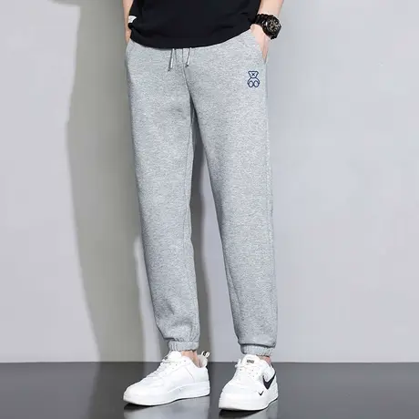 休闲长裤子男2023新款春夏季运动裤潮流小熊印花九分小脚束脚卫裤图片