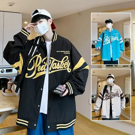 2023秋季新款夹克男ins潮流工装外套秋冬撞色休闲字母痞帅棒球服商品大图