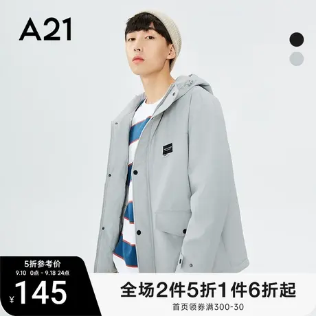 A21秋冬新款男装宽松连帽外套休闲工装风棉衣男士棉服黑色图片