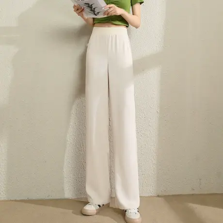 时尚休闲百搭阔腿长裤2022年夏季新款女宽松松紧高腰通勤西装裤子商品大图