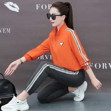 梭织休闲运动服套装女春秋季洋气减龄拉链立领卫衣外套宽松两件套图片