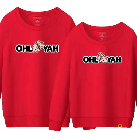 Ohlyah猪本命年红色情侣卫衣女2023春装薄款宽松圆领长袖班服定制商品大图