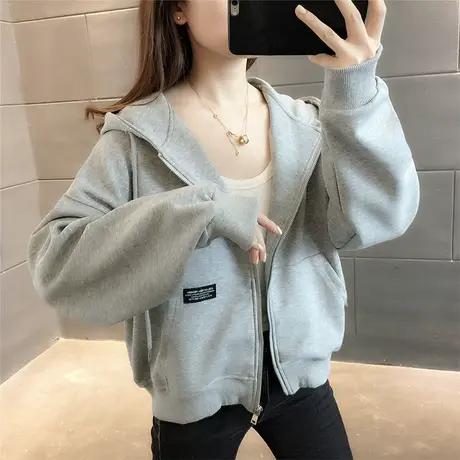 连帽卫衣女士爆款宽松慵懒风上衣2023新款洋气休闲拉链短外套春秋图片