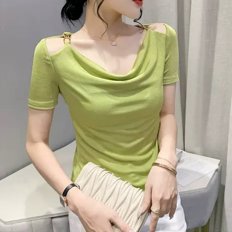 性感一字肩短袖T恤女网红爆款上衣2023夏季新款设计感气质半袖ins商品大图