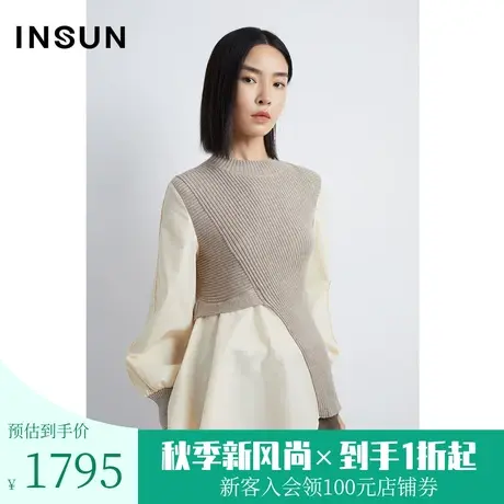 恩裳商场同款秋季潮流设计感假两件经典时尚舒适羊毛针织衫女图片