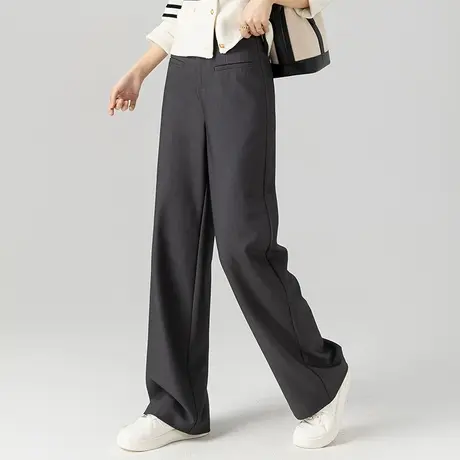 西装窄版阔腿裤女2023新款秋季高腰垂感显瘦灰色裤子拖地裤直筒裤图片