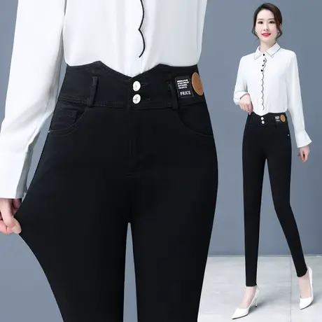 黑色打底裤女外穿2023春秋新款显瘦小脚铅笔裤百搭高腰魔术小黑裤图片