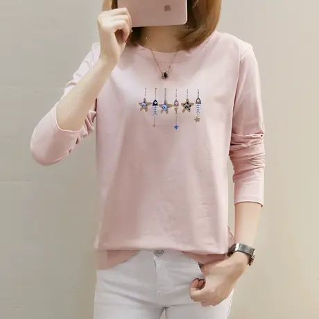 春季纯棉t恤女长袖百搭ins潮2022年新款宽松体恤学生打底衫上衣服商品大图