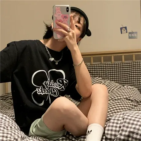 红续2023夏季新款韩版小众设计感百搭宽松纯棉短袖T恤女上衣ins潮图片