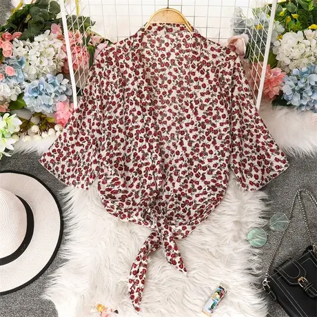 雪纺防晒开衫薄款女夏季披肩外搭冰丝短款上衣中袖罩衫小坎肩外套商品大图