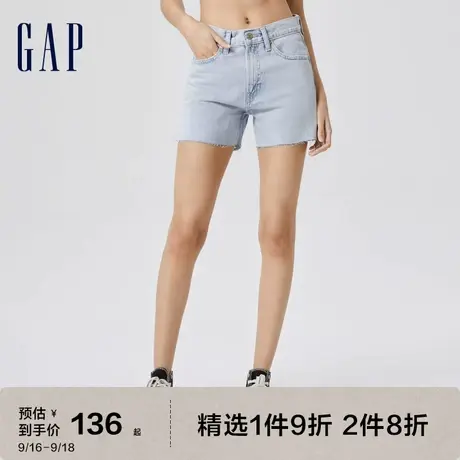 Gap女装夏季2023新款高腰A字型纯棉修身牛仔裤671579做旧短裤图片