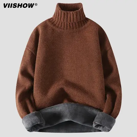 VIISHOW可翻高领毛衣男秋冬加绒加厚绒衫针织打底衫内搭冬装上衣商品大图