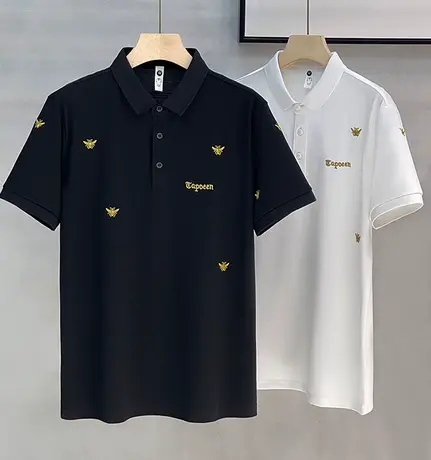 2023新款polo衫男短袖t恤保罗翻领商务男士夏季高端白色半袖上衣商品大图