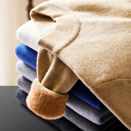 中领加绒一体绒毛衣男冬半高领休闲针织衫上衣修身加厚保暖打底衫图片