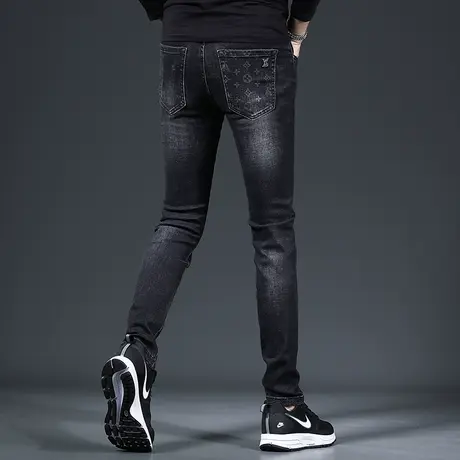 黑色牛仔裤男秋冬新款潮牌修身小脚男士潮流弹力正品休闲厚款裤子商品大图