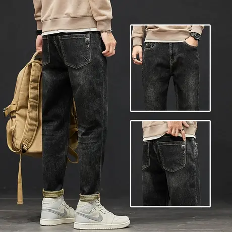 冬季黑色牛仔长裤男士直筒宽松2023新款高端潮牌休闲男裤子秋冬款商品大图