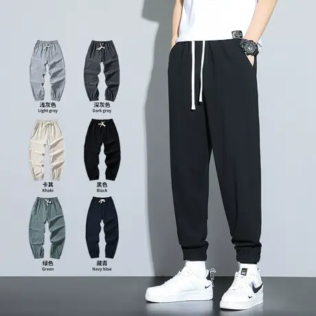 夏季薄款男裤子棉麻运动裤宽松休闲裤纯棉男士卫裤潮流束脚九分裤商品大图