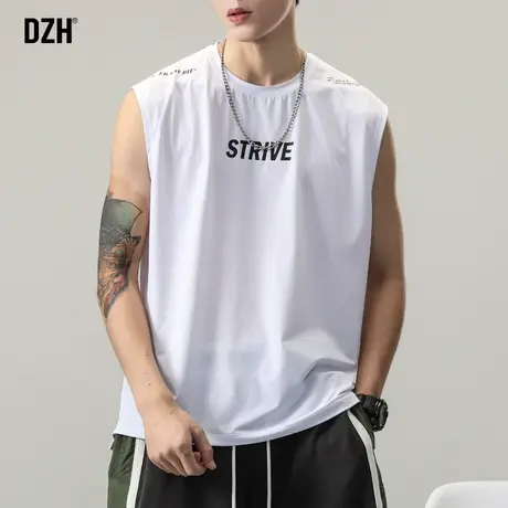 男士白色冰丝背心男夏季外穿无袖t恤潮牌篮球健身运动坎肩速干衣商品大图