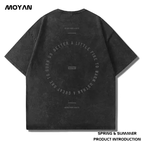 2023重磅潮牌宽松T恤美式复古短袖纯棉水洗做旧大码男装夏季半袖商品大图