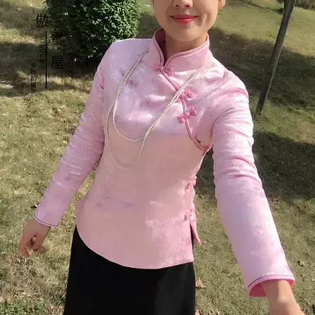 冬季保暖修身盘扣改良日常淑女长袖旗袍上衣夹棉小礼服唐装女外套商品大图
