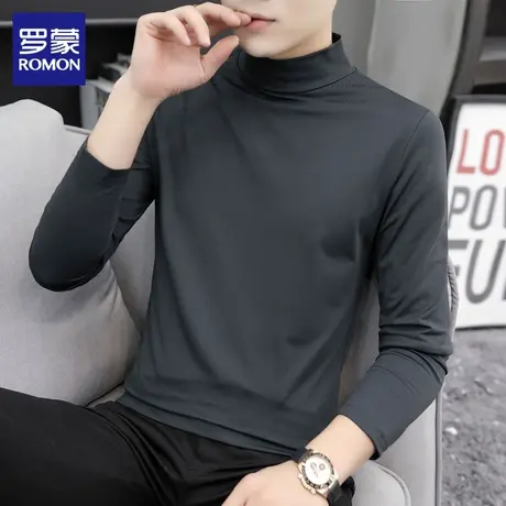 罗蒙内搭男士春秋新款潮流时尚纯色半高领打底衫上衣服长袖t恤男图片