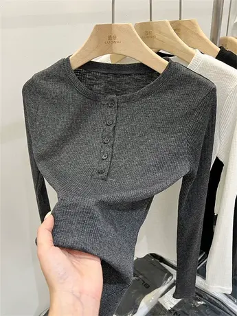 欧货螺纹打底衫女内搭春装2023年新款洋气高级感别致上衣长袖t恤商品大图