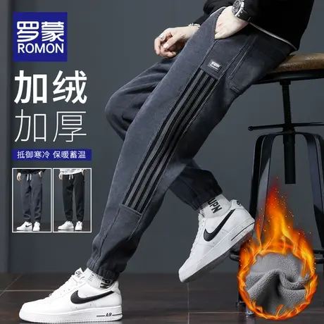 罗蒙加绒工装裤男士秋冬季灯芯绒加厚保暖休闲长裤束脚卫裤子男款商品大图