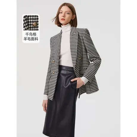 朗姿羊毛法式复古气质休闲高级感西装格纹西服外套女秋冬季新款图片
