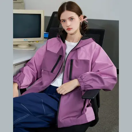 a02简约撞色设计露营夹克登山服2025春季休闲百搭连帽女式外套商品大图