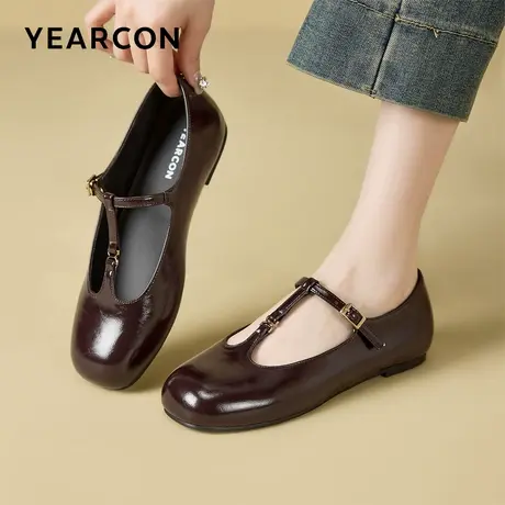 意尔康女鞋2025秋季T型法式玛丽珍单鞋配裙子低跟乐福鞋内增高图片