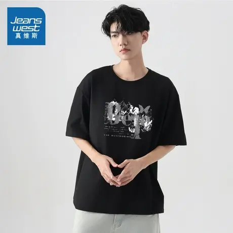 E8真维斯男装 2025夏季新款 时尚潮流印花半袖上衣宽松短袖T恤男商品大图