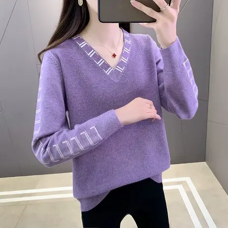 女士毛衣V领针织打底衫2023年秋冬内搭套头毛衣今年流行女装上衣商品大图