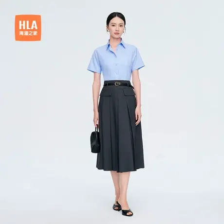 HLA/海澜之家日常通勤短袖女士正装白衬衫夏新款翻领商务直筒衬衣商品大图