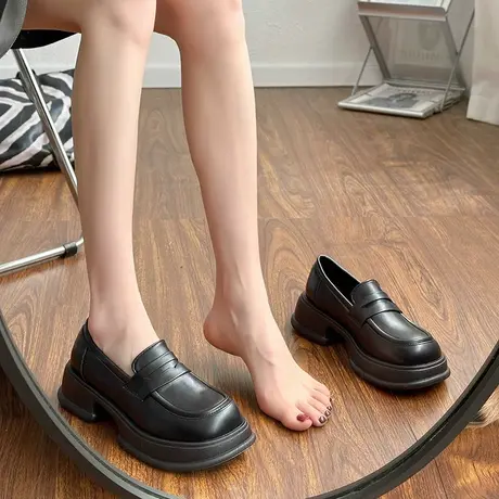 小皮鞋女2023春季新款英伦风jk粗跟厚底乐福鞋女学院休闲百搭单鞋商品大图