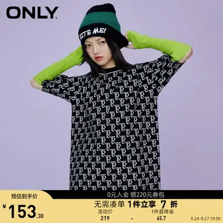 【买4免1】ONLY奥莱春夏潮圆领字母印花中长款毛针织衫女商品大图