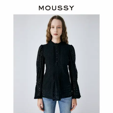 MOUSSY  法式优雅圆领收腰喇叭袖镂空蕾丝衬衫女010GSS30-0550商品大图