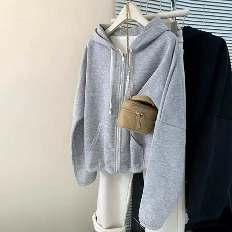 ins超火拉链开衫长袖卫衣女春秋季宽松韩版薄款连帽上衣外套潮牌商品大图