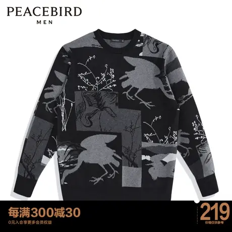 太平鸟男装 休闲毛衣秋冬提花毛套衫纯棉时尚男圆领毛衣B1EBB4517图片