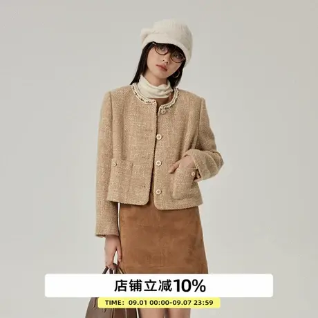 omont蛋挞家 轻奢织带小香风短外套2025春季高级感羊毛粗花呢上衣商品大图