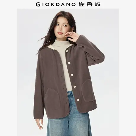 佐丹奴摇粒绒外套女秋冬新款宽松假两件撞色可卸帽夹克05375865商品大图