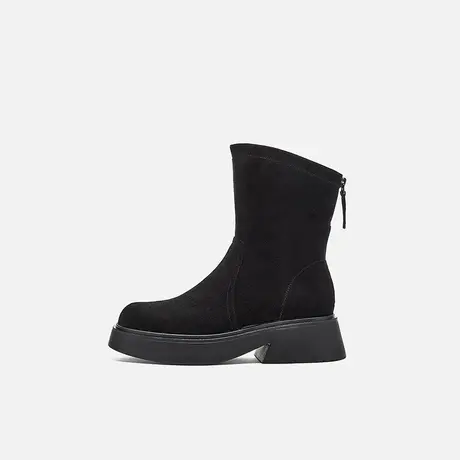 奥莱专供Nine West/玖熙2025年时装靴女圆头羊反绒绒里中跟短靴女商品大图