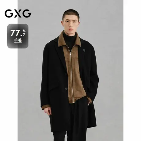 GXG男装 黑色通勤长款大衣外套24年冬季品G24X264019图片